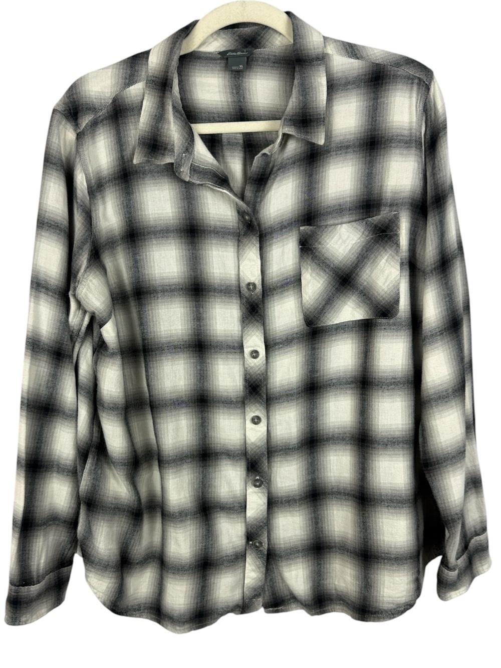 Eddie Bauer Women’s XL Black and White Plaid Flannel XL Shirt - 100% Cotton